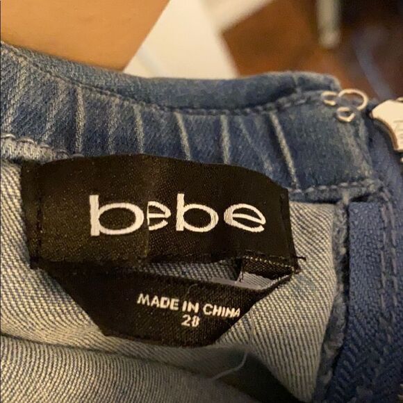 Bebe Off The Shoulder Denim Distressed Romper Contemporary Feminine Festival - Picture 7 of 16